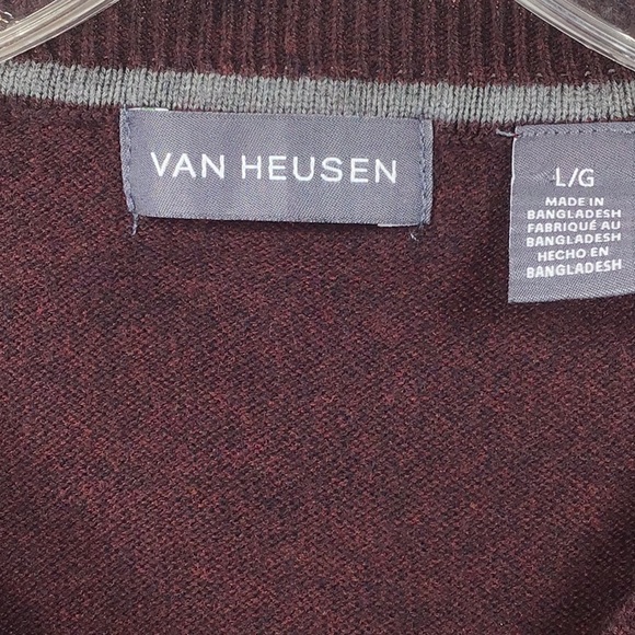 Van Heusen Maroon Cotton Blend Knit V-Neck Sweater - Picture 2 of 9